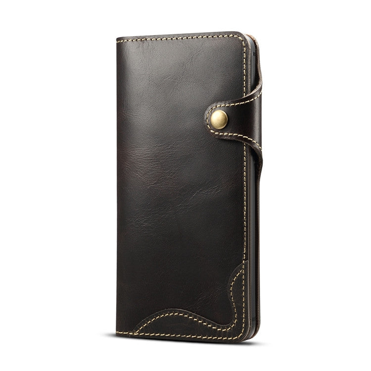 Denior Oil Wax Cowhide Magnetic Button Horizontal Flip Leather Case with Card Slots & Wallet