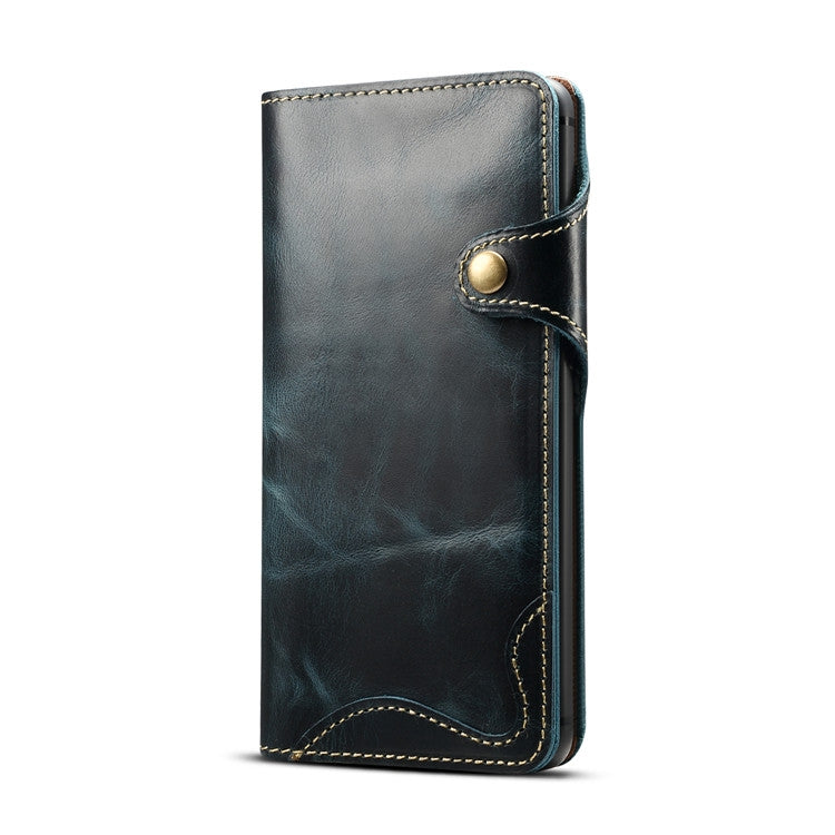 Denior Oil Wax Cowhide Magnetic Button Horizontal Flip Leather Case with Card Slots & Wallet