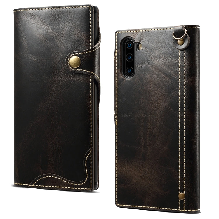 Denior Oil Wax Cowhide Magnetic Button Horizontal Flip Leather Case with Card Slots & Wallet