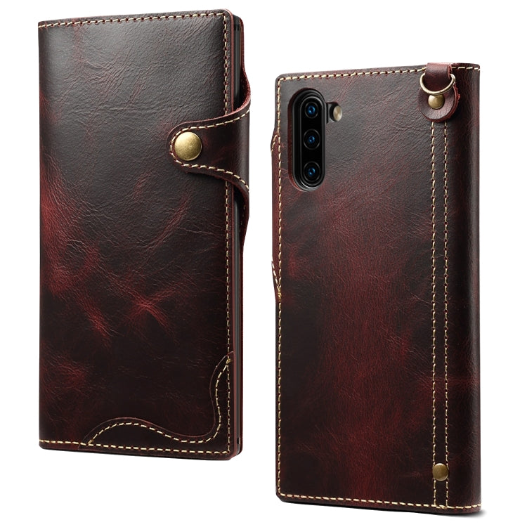 Denior Oil Wax Cowhide Magnetic Button Horizontal Flip Leather Case with Card Slots & Wallet