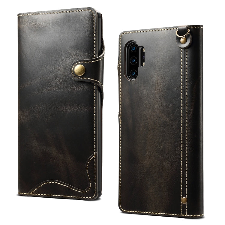 Denior Oil Wax Cowhide Magnetic Button Horizontal Flip Leather Case with Card Slots & Wallet