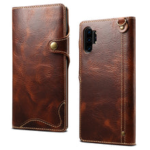 Load image into Gallery viewer, Denior Oil Wax Cowhide Magnetic Button Horizontal Flip Leather Case with Card Slots &amp; Wallet