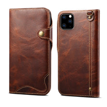 Load image into Gallery viewer, Denior Oil Wax Cowhide Magnetic Button Horizontal Flip Leather Case with Card Slots &amp; Wallet