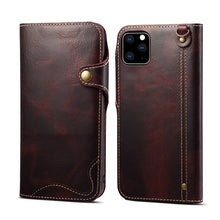 Load image into Gallery viewer, Denior Oil Wax Cowhide Magnetic Button Horizontal Flip Leather Case with Card Slots &amp; Wallet