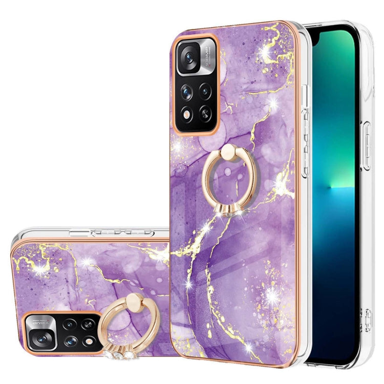 Electroplating Marble Pattern IMD TPU Shockproof Phone Case with Ring Holder, For Xiaomi Redmi Note 11 Pro 5G / 4G, For Xiaomi Redmi Note 11 4G / Note 11S, For Xiaomi Redmi Note 11 5G China / Poco M4 Pro 5G / Note 11T 5G India                          ...