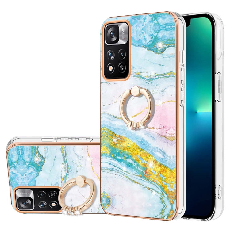 Electroplating Marble Pattern IMD TPU Shockproof Phone Case with Ring Holder, For Xiaomi Redmi Note 11 Pro 5G / 4G, For Xiaomi Redmi Note 11 4G / Note 11S, For Xiaomi Redmi Note 11 5G China / Poco M4 Pro 5G / Note 11T 5G India                          ...