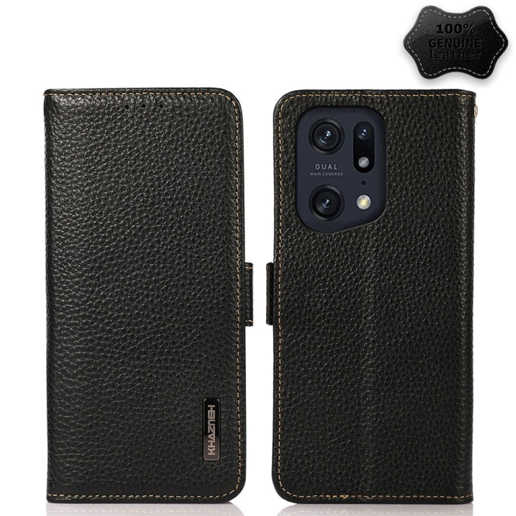 KHAZNEH Side-Magnetic Litchi Genuine Leather RFID Phone Case, For OPPO Find X5 Pro, For OPPO Find X5, For Xiaomi Redmi K40S 5G