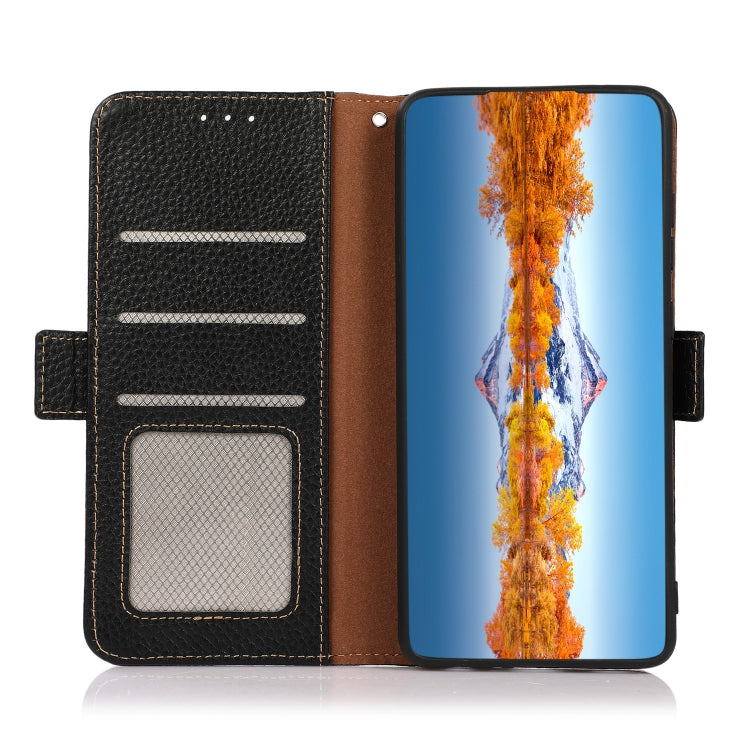 KHAZNEH Side-Magnetic Litchi Genuine Leather RFID Phone Case, For OPPO Find X5 Pro, For OPPO Find X5, For Xiaomi Redmi K40S 5G