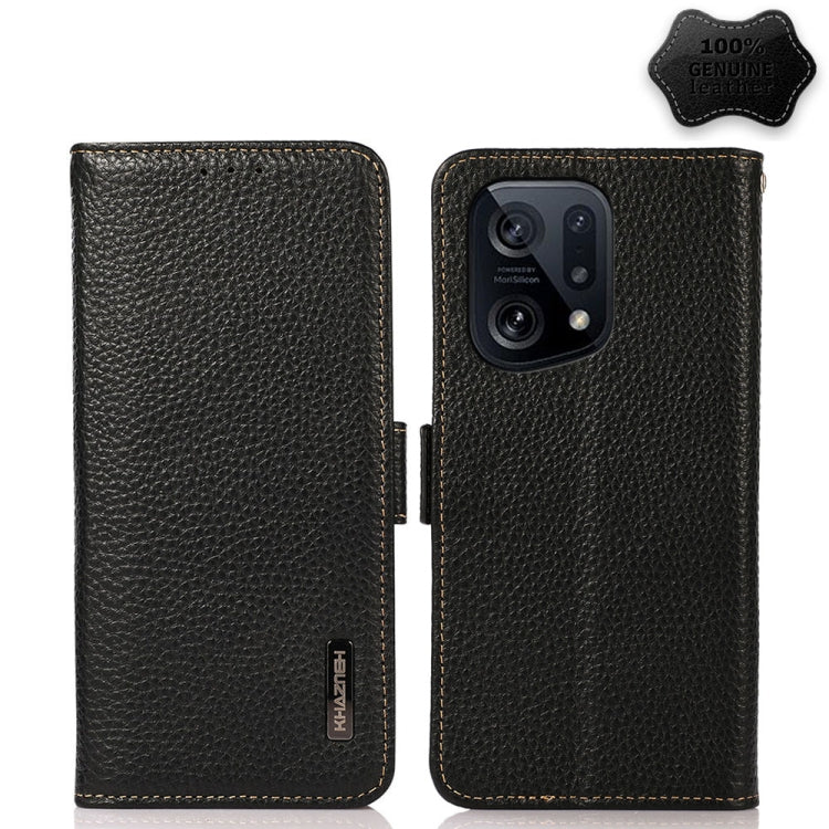 KHAZNEH Side-Magnetic Litchi Genuine Leather RFID Phone Case, For OPPO Find X5 Pro, For OPPO Find X5, For Xiaomi Redmi K40S 5G