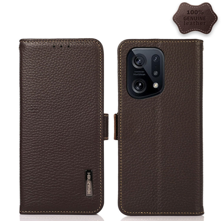 KHAZNEH Side-Magnetic Litchi Genuine Leather RFID Phone Case, For OPPO Find X5 Pro, For OPPO Find X5, For Xiaomi Redmi K40S 5G