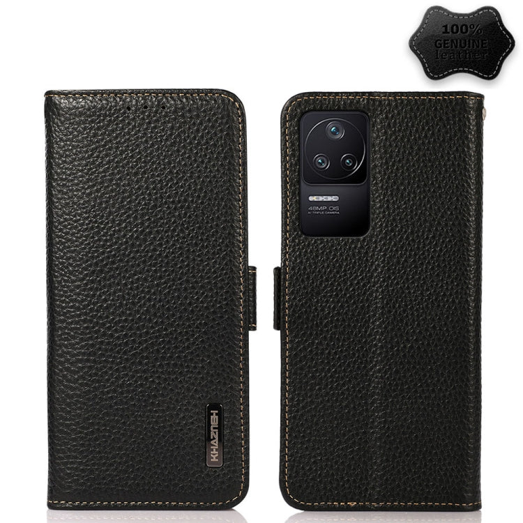 KHAZNEH Side-Magnetic Litchi Genuine Leather RFID Phone Case, For OPPO Find X5 Pro, For OPPO Find X5, For Xiaomi Redmi K40S 5G