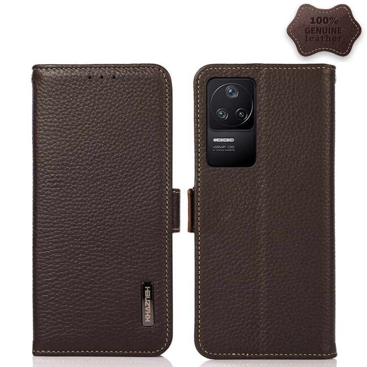 KHAZNEH Side-Magnetic Litchi Genuine Leather RFID Phone Case, For OPPO Find X5 Pro, For OPPO Find X5, For Xiaomi Redmi K40S 5G