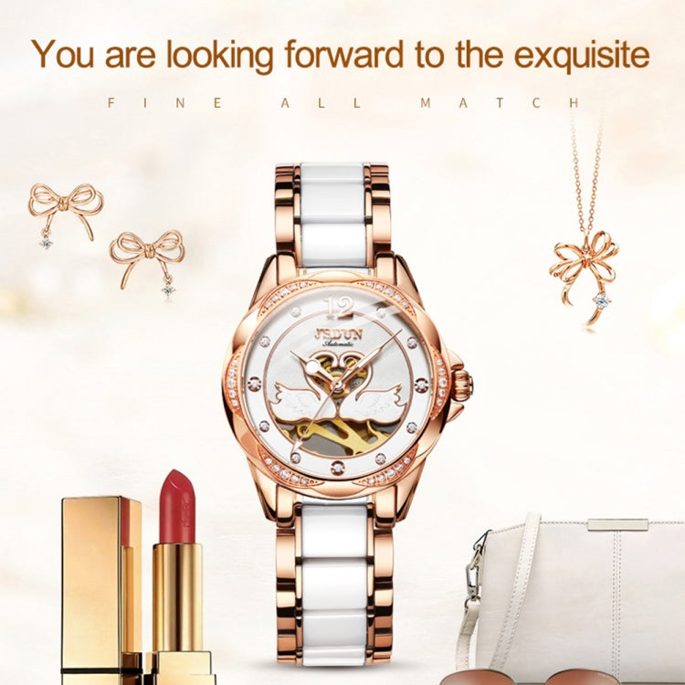JIN SHI DUN 8831 Women Fashion Diamond Hollowed Waterproof Ceramic Mechanical Watch