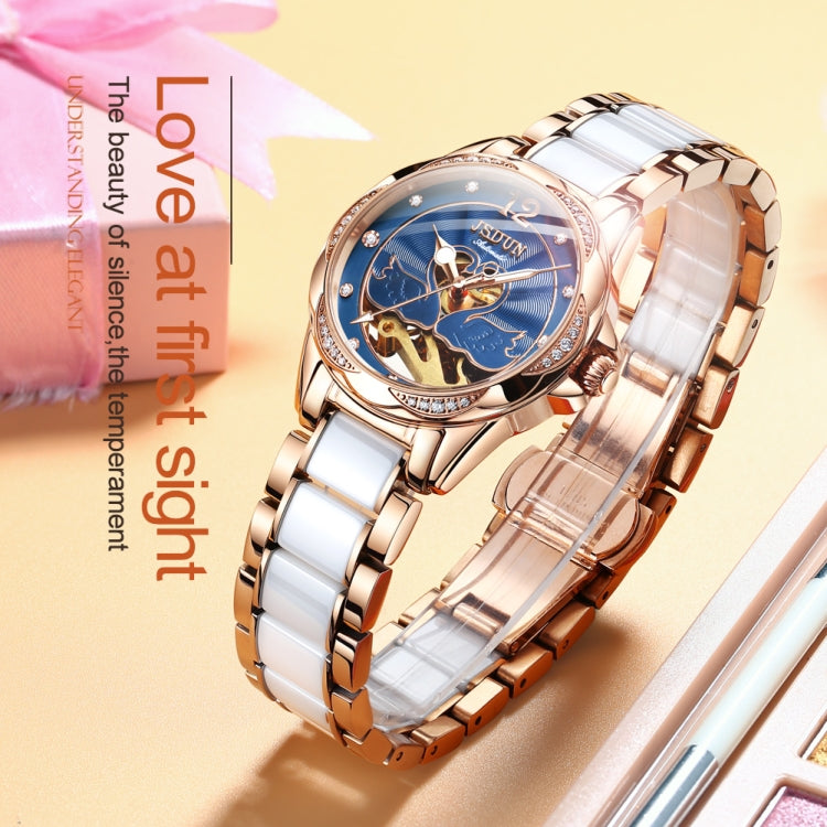 JIN SHI DUN 8831 Women Fashion Diamond Hollowed Waterproof Ceramic Mechanical Watch