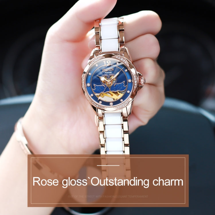 JIN SHI DUN 8831 Women Fashion Diamond Hollowed Waterproof Ceramic Mechanical Watch