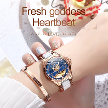 Load image into Gallery viewer, JIN SHI DUN 8831 Women Fashion Diamond Hollowed Waterproof Ceramic Mechanical Watch