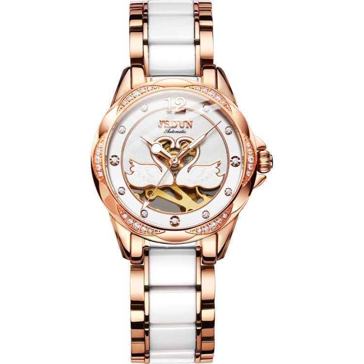 JIN SHI DUN 8831 Women Fashion Diamond Hollowed Waterproof Ceramic Mechanical Watch