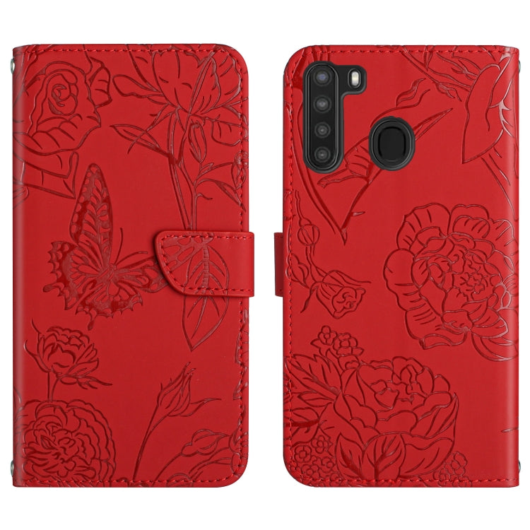 Skin Feel Butterfly Peony Embossed Leather Phone Case, For Samsung Galaxy A12, For Samsung Galaxy A13 4G, For Samsung Galaxy A13 5G, For Samsung Galaxy A20 / A30, For Samsung Galaxy A20e, For Samsung Galaxy A20s, For Samsung Galaxy A21                 ...