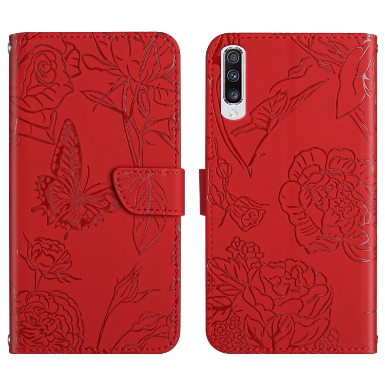 Skin Feel Butterfly Peony Embossed Leather Phone Case, For Samsung Galaxy A51, For Samsung Galaxy A51 5G, For Samsung Galaxy A53 5G, For Samsung Galaxy A70, For Samsung Galaxy A70e, For Samsung Galaxy A71, For Samsung Galaxy A71 5G                     ...