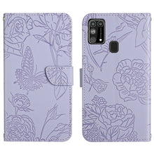 Load image into Gallery viewer, Skin Feel Butterfly Peony Embossed Leather Phone Case, For Samsung Galaxy A82, For Samsung Galaxy A91, For Samsung Galaxy F52 5G, For Samsung Galaxy F62 / M62, For Samsung Galaxy M10 / A10, For Samsung Galaxy M21, For Samsung Galaxy M31                ...