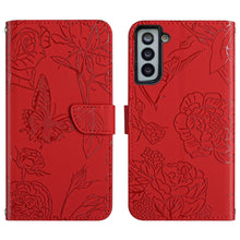 Load image into Gallery viewer, Skin Feel Butterfly Peony Embossed Leather Phone Case, For Samsung Galaxy S20+, For Samsung Galaxy S20 Ultra, For Samsung Galaxy S21 5G, For Samsung Galaxy S21 FE 5G, For Samsung Galaxy S21+ 5G, For Samsung Galaxy S21 Ultra 5G, For Samsung Galaxy S22 5...