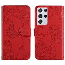 Load image into Gallery viewer, Skin Feel Butterfly Peony Embossed Leather Phone Case, For Samsung Galaxy S20+, For Samsung Galaxy S20 Ultra, For Samsung Galaxy S21 5G, For Samsung Galaxy S21 FE 5G, For Samsung Galaxy S21+ 5G, For Samsung Galaxy S21 Ultra 5G, For Samsung Galaxy S22 5...