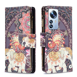 Colored Drawing Pattern Zipper Leather Phone Case, For Xiaomi 12 Pro