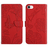 Skin Feel Butterfly Peony Embossed Leather Phone Case, For iPhone SE 2022 / SE 2020 / 8 / 7, For iPhone 8 Plus / 7 Plus, For iPhone 11, For iPhone 11 Pro, For iPhone 11 Pro Max, For iPhone 12, For iPhone 12 mini, For iPhone 12 Pro, For iPhone 12 Pro Max