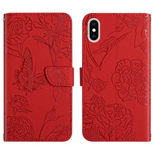 Load image into Gallery viewer, Skin Feel Butterfly Peony Embossed Leather Phone Case, For iPhone 13, For iPhone 13 mini, For iPhone 13 Pro, For iPhone 13 Pro Max, For iPhone XS / X, For iPhone XR, For iPhone XS Max