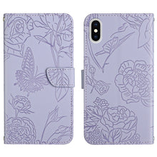 Load image into Gallery viewer, Skin Feel Butterfly Peony Embossed Leather Phone Case, For iPhone 13, For iPhone 13 mini, For iPhone 13 Pro, For iPhone 13 Pro Max, For iPhone XS / X, For iPhone XR, For iPhone XS Max