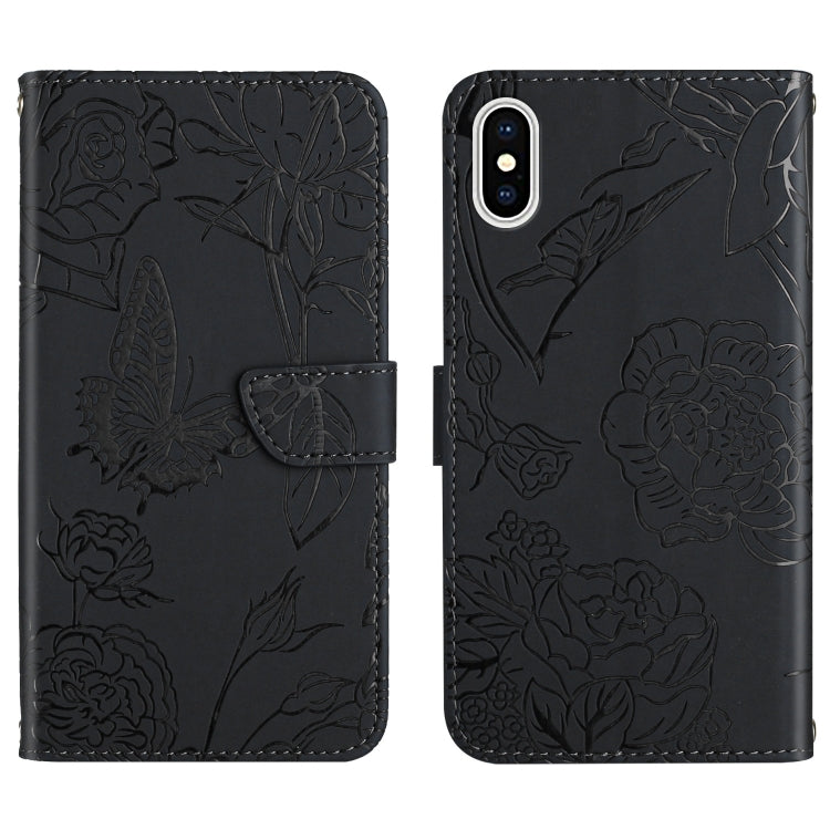 Skin Feel Butterfly Peony Embossed Leather Phone Case, For iPhone 13, For iPhone 13 mini, For iPhone 13 Pro, For iPhone 13 Pro Max, For iPhone XS / X, For iPhone XR, For iPhone XS Max
