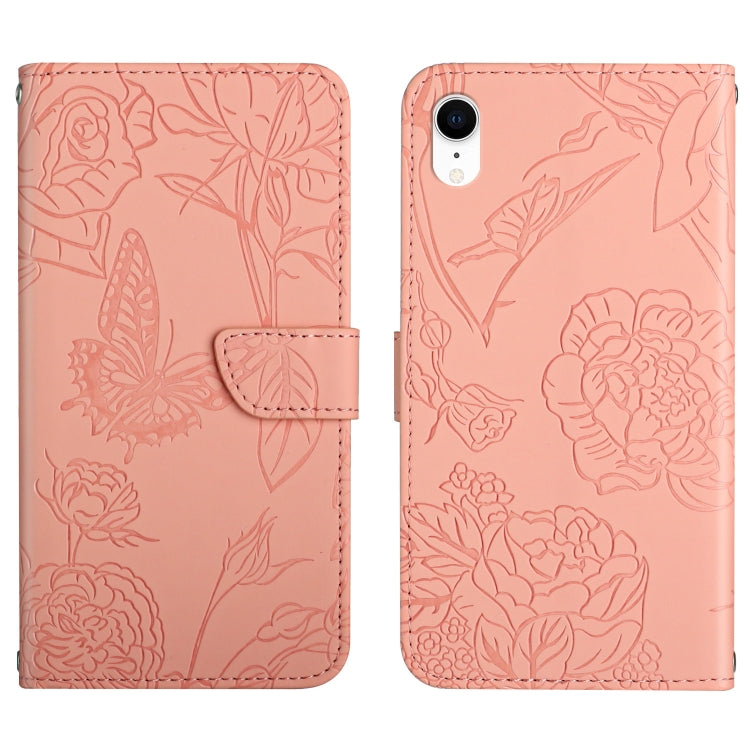 Skin Feel Butterfly Peony Embossed Leather Phone Case, For iPhone 13, For iPhone 13 mini, For iPhone 13 Pro, For iPhone 13 Pro Max, For iPhone XS / X, For iPhone XR, For iPhone XS Max