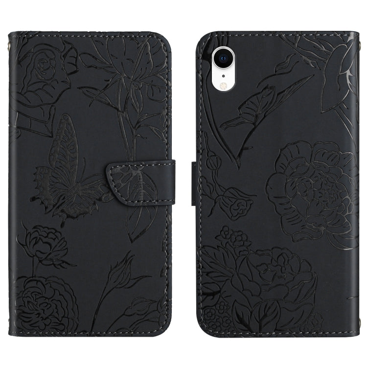 Skin Feel Butterfly Peony Embossed Leather Phone Case, For iPhone 13, For iPhone 13 mini, For iPhone 13 Pro, For iPhone 13 Pro Max, For iPhone XS / X, For iPhone XR, For iPhone XS Max