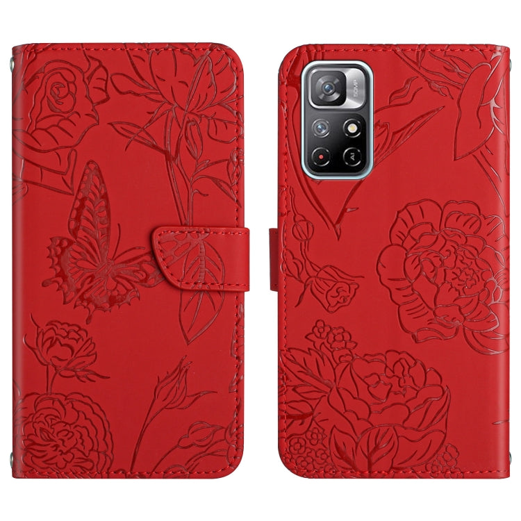 Skin Feel Butterfly Peony Embossed Leather Phone Case, For Xiaomi Redmi Note 10 Pro, For Xiaomi Redmi Note 11S, For Xiaomi Redmi Note 11 5G Chinese Version, For Xiaomi Redmi Note 11 Pro Foreign Version, For Xiaomi Redmi Note 11 Pro / Poco M4 Pro 5G    ...