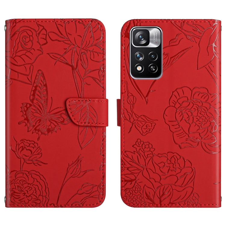 Skin Feel Butterfly Peony Embossed Leather Phone Case, For Xiaomi Redmi Note 10 Pro, For Xiaomi Redmi Note 11S, For Xiaomi Redmi Note 11 5G Chinese Version, For Xiaomi Redmi Note 11 Pro Foreign Version, For Xiaomi Redmi Note 11 Pro / Poco M4 Pro 5G    ...
