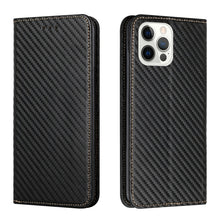 Load image into Gallery viewer, Carbon Fiber Texture Flip Holder Leather Phone Case, For iPhone 13, For iPhone 13 mini, For iPhone 13 Pro, For iPhone 13 Pro Max