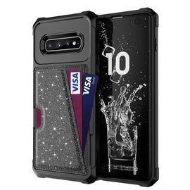 Glitter Magnetic Card Bag Phone Case, For Samsung Galaxy S10, For Samsung Galaxy S10+, For Samsung Galaxy S10e, For Samsung Galaxy S9, For Samsung Galaxy S9+, For Samsung Galaxy Note9