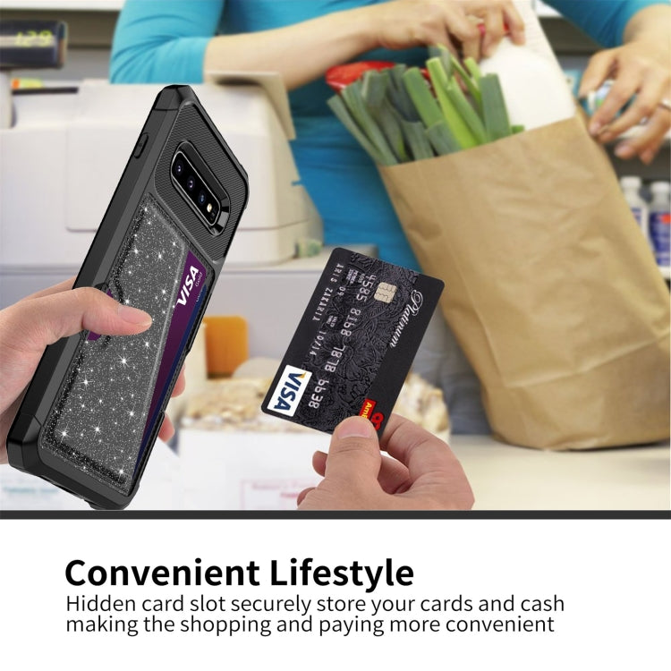 Glitter Magnetic Card Bag Phone Case, For Samsung Galaxy S10, For Samsung Galaxy S10+, For Samsung Galaxy S10e, For Samsung Galaxy S9, For Samsung Galaxy S9+, For Samsung Galaxy Note9