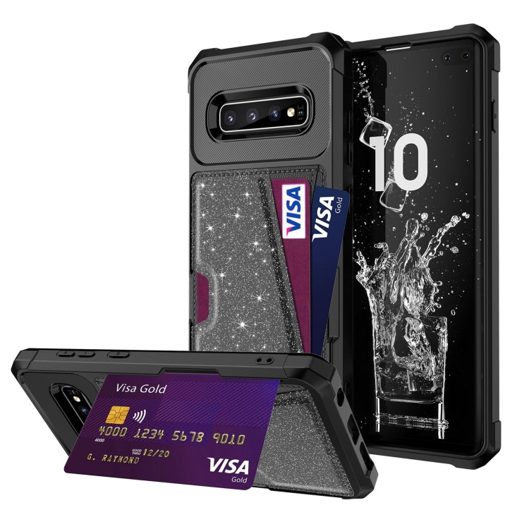 Glitter Magnetic Card Bag Phone Case, For Samsung Galaxy S10, For Samsung Galaxy S10+, For Samsung Galaxy S10e, For Samsung Galaxy S9, For Samsung Galaxy S9+, For Samsung Galaxy Note9
