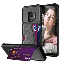 Load image into Gallery viewer, Glitter Magnetic Card Bag Phone Case, For Samsung Galaxy S10, For Samsung Galaxy S10+, For Samsung Galaxy S10e, For Samsung Galaxy S9, For Samsung Galaxy S9+, For Samsung Galaxy Note9