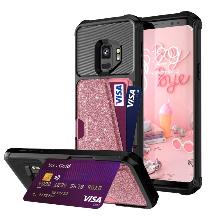 Glitter Magnetic Card Bag Phone Case, For Samsung Galaxy S10, For Samsung Galaxy S10+, For Samsung Galaxy S10e, For Samsung Galaxy S9, For Samsung Galaxy S9+, For Samsung Galaxy Note9
