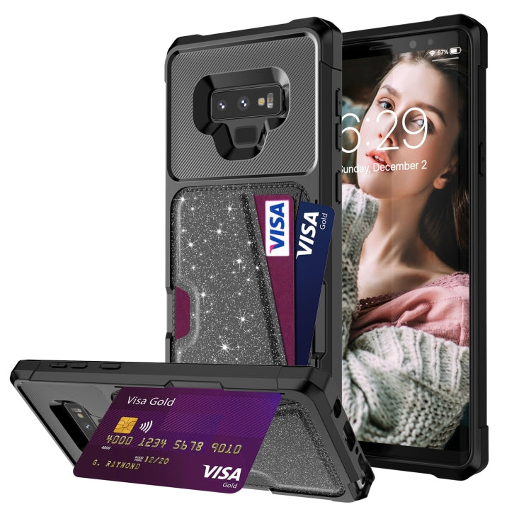 Glitter Magnetic Card Bag Phone Case, For Samsung Galaxy S10, For Samsung Galaxy S10+, For Samsung Galaxy S10e, For Samsung Galaxy S9, For Samsung Galaxy S9+, For Samsung Galaxy Note9