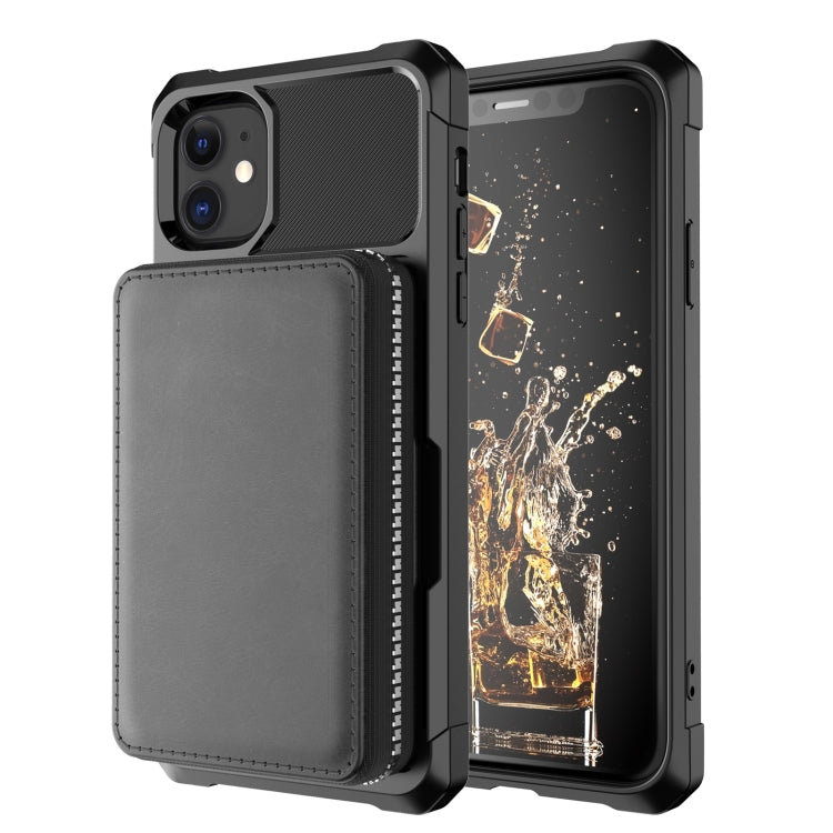 Zipper Wallet Card Bag PU Back Case, For iPhone 12 mini, For iPhone 12 / 12 Pro, For iPhone 12 Pro Max, For iPhone 11 Pro, For iPhone 11 Pro Max, For iPhone XR, For iPhone XS Max, For iPhone SE 2022 / SE 2020 / 7 / 8 / 6 / 6s                           ...