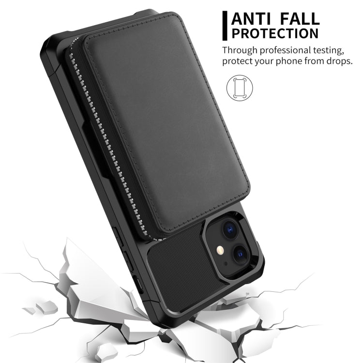 Zipper Wallet Card Bag PU Back Case, For iPhone 12 mini, For iPhone 12 / 12 Pro, For iPhone 12 Pro Max, For iPhone 11 Pro, For iPhone 11 Pro Max, For iPhone XR, For iPhone XS Max, For iPhone SE 2022 / SE 2020 / 7 / 8 / 6 / 6s                           ...