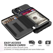 Load image into Gallery viewer, Zipper Wallet Card Bag PU Back Case, For iPhone 12 mini, For iPhone 12 / 12 Pro, For iPhone 12 Pro Max, For iPhone 11 Pro, For iPhone 11 Pro Max, For iPhone XR, For iPhone XS Max, For iPhone SE 2022 / SE 2020 / 7 / 8 / 6 / 6s                           ...