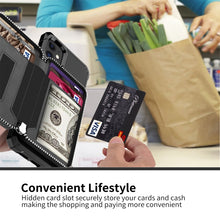 Load image into Gallery viewer, Zipper Wallet Card Bag PU Back Case, For iPhone 12 mini, For iPhone 12 / 12 Pro, For iPhone 12 Pro Max, For iPhone 11 Pro, For iPhone 11 Pro Max, For iPhone XR, For iPhone XS Max, For iPhone SE 2022 / SE 2020 / 7 / 8 / 6 / 6s                           ...