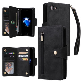 Rivet Buckle 9 Cards Three Fold Leather Phone Case, For iPhone 7/8/SE 2020, For iPhone 7 Plus/8 Plus, For iPhone 11, For iPhone 11 Pro, For iPhone 12, For iPhone 12 mini, For iPhone 12 Pro Max, For iPhone 13 mini, For iPhone X/XS