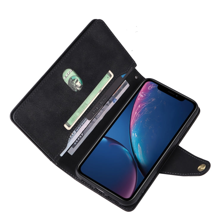 Rivet Buckle 9 Cards Three Fold Leather Phone Case, For iPhone XR, For iPhone XS Max, For iPhone 11 Pro Max, For iPhone 13 Pro, For iPhone 13 Pro Max