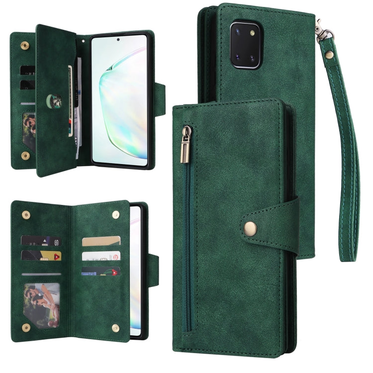 Rivet Buckle 9 Cards Three Fold Leather Phone Case, For Samsung Galaxy Note10 Lite, For Samsung Galaxy Note10+, For Samsung Galaxy Note20 Ultra, For Samsung Galaxy S8, For Samsung Galaxy S9, For Samsung Galaxy S9+, For Samsung Galaxy S10               ...