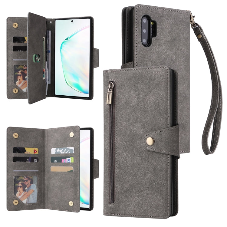 Rivet Buckle 9 Cards Three Fold Leather Phone Case, For Samsung Galaxy Note10 Lite, For Samsung Galaxy Note10+, For Samsung Galaxy Note20 Ultra, For Samsung Galaxy S8, For Samsung Galaxy S9, For Samsung Galaxy S9+, For Samsung Galaxy S10               ...